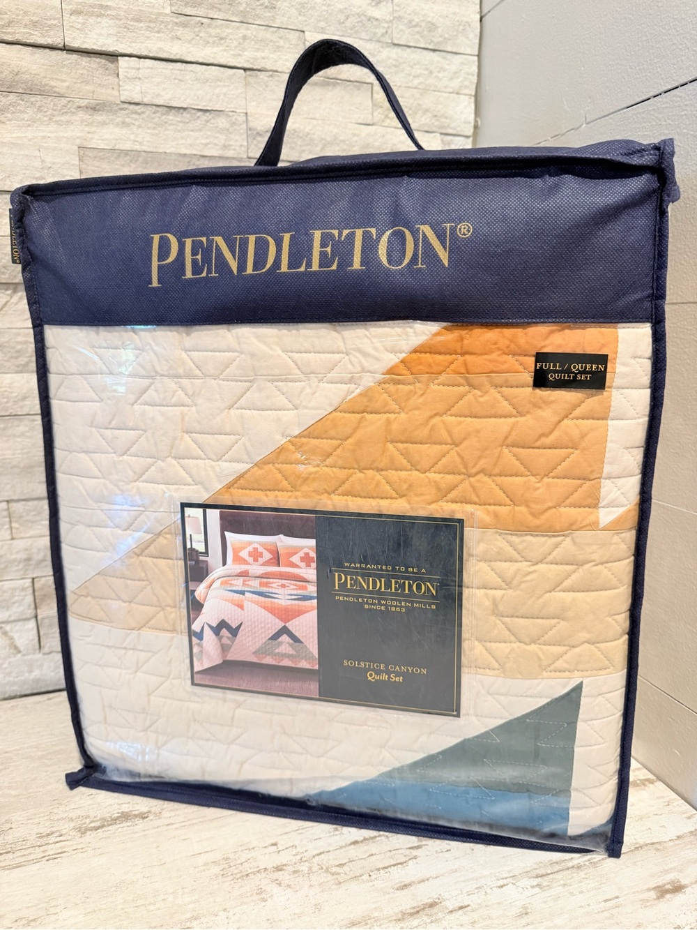 Pendleton Solstice Canyon 3pc Quilt & Shams Set 90” X  92” Tan Multi 100% Cotton - Picture 2 of 14